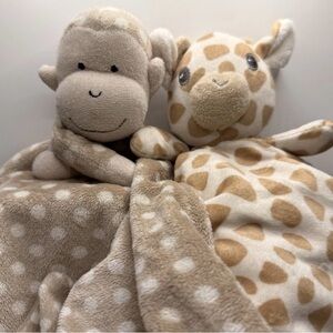 Little Jellycat Monkey Lovey + Giraffe Security Blanket Plush Set of 2